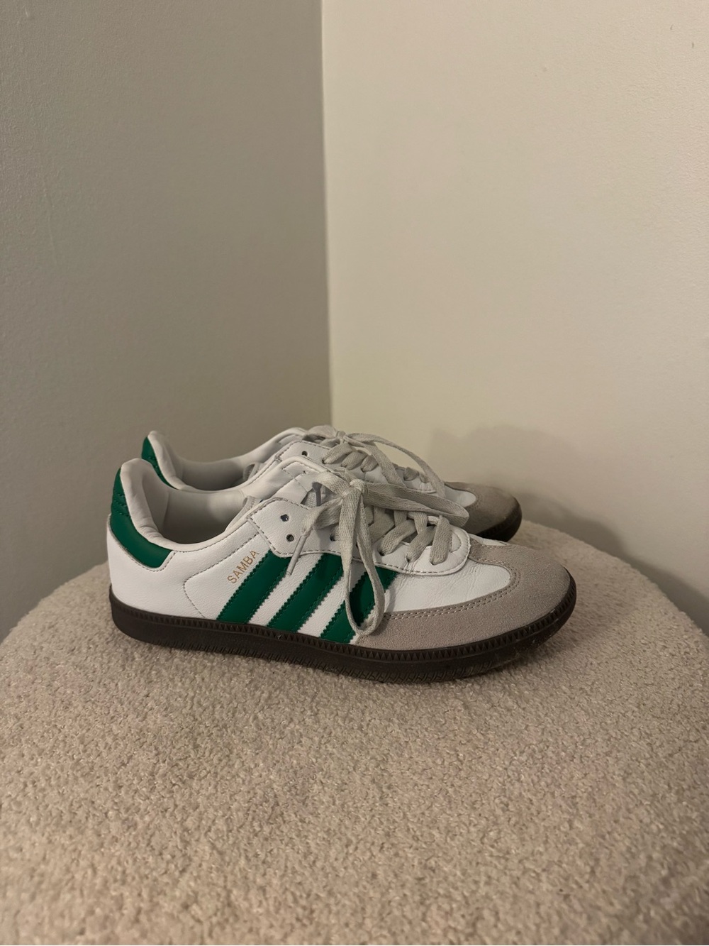 adidas White & Green Samba Low-Top Sneakers